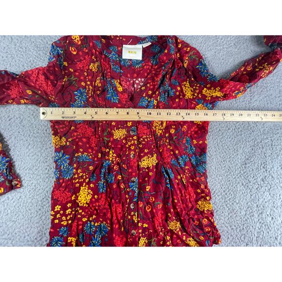 Maeve by Anthropologie Shirt Women Small Red Floral Long Sleeve V-Neck Button Up - Picture 4 of 7